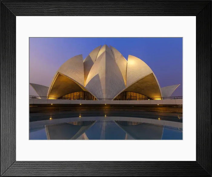 Framed Print : India, Delhi, New Delhi, Bahai House of Worship know as the The Lotus Temple at twilight Framed Print : India, Delhi, New Delhi, Bahai House of Worship know as the The Lotus Temple at twilight