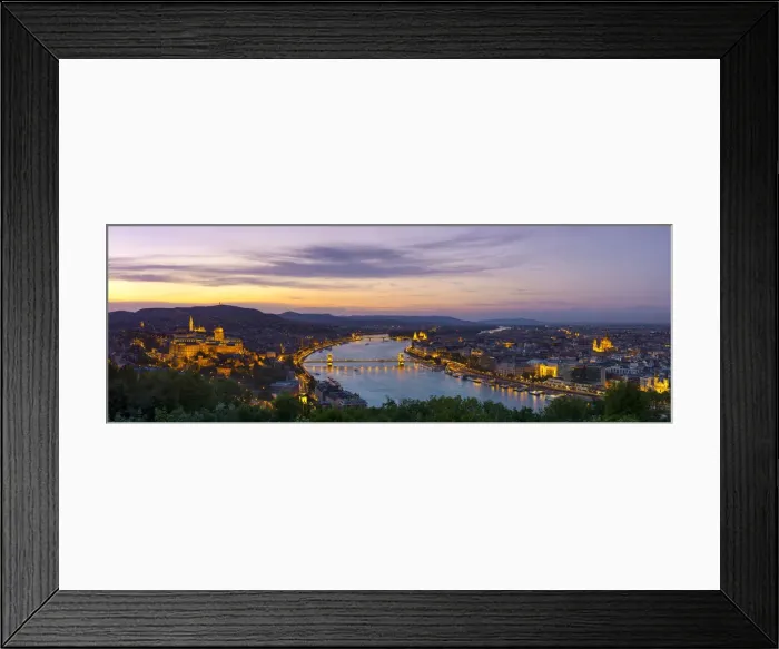 Framed Print : Elevated view over Budapest & the River Danube illuminated at sunset, Budapest Framed Print : Elevated view over Budapest & the River Danube illuminated at sunset, Budapest