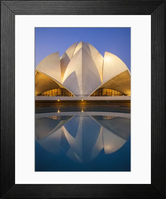 Framed Print : India, Delhi, New Delhi, Bahai House of Worship know as the The Lotus Temple at twilight Framed Print : India, Delhi, New Delhi, Bahai House of Worship know as the The Lotus Temple at twilight