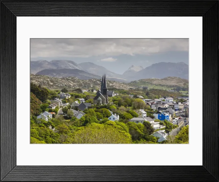 Framed Print : Ireland, County Galway, Clifden, elevated town view Framed Print : Ireland, County Galway, Clifden, elevated town view