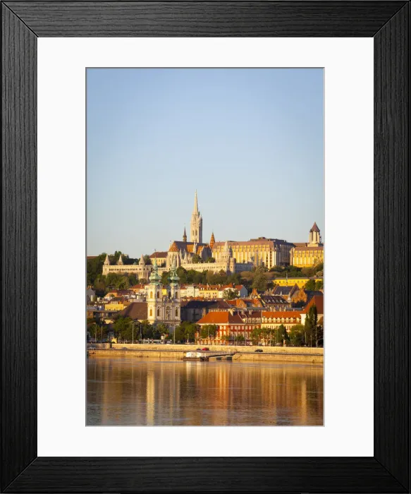 Framed Print : View along the River Danube towards Buda Hill & the Martyas Church illuminated Framed Print : View along the River Danube towards Buda Hill & the Martyas Church illuminated