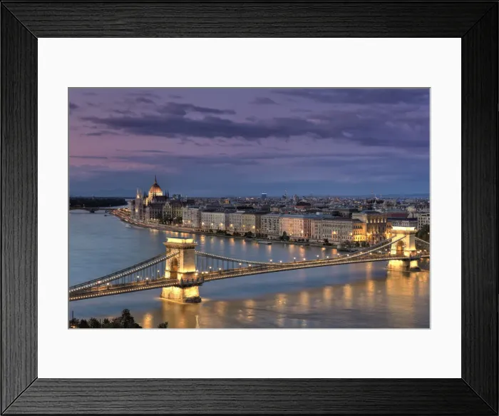 Framed Print : Hungary, Budapest, Parliament Buildings, Chain Bridge and River Danube Framed Print : Hungary, Budapest, Parliament Buildings, Chain Bridge and River Danube