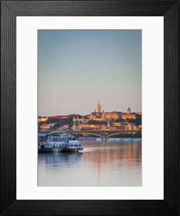 Framed Print : View along the River Danube towards Buda Hill & the Martyas Church illuminated Framed Print : View along the River Danube towards Buda Hill & the Martyas Church illuminated