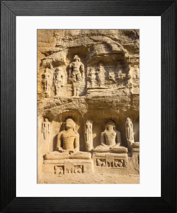 Framed Print : India, Madhya Pradesh, Gwalior, Gopachal Parvat, Jain Images cut into the cliff rock