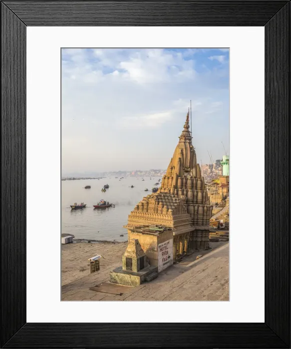 Framed Print : India, Uttar Pradesh, Varanasi, Scindia Ghat, Submerged Shiva temple