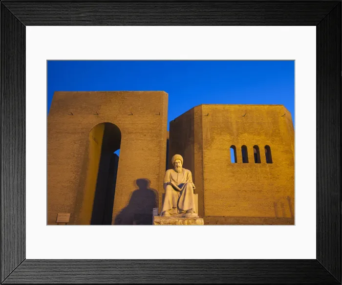 Framed Print : Iraq, Kurdistan, Erbil, Statue of Mubarak Ben Ahmed Sharaf-Aldin at the main entrance to Framed Print : Iraq, Kurdistan, Erbil, Statue of Mubarak Ben Ahmed Sharaf-Aldin at the main entrance to