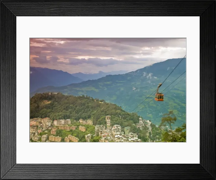 Framed Print : India, Sikkim, Gangtok, View of lower city and Damovar Ropeway Framed Print : India, Sikkim, Gangtok, View of lower city and Damovar Ropeway