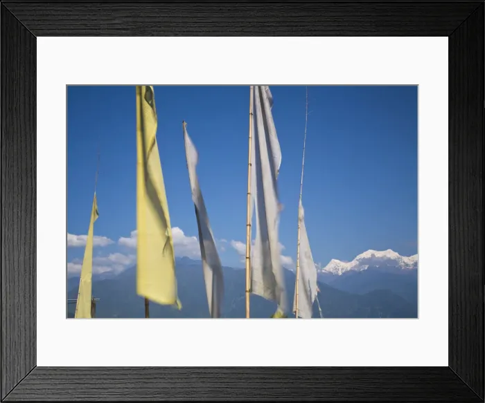 Framed Print : India, Sikkim, Pelling, Upper Pelling, Prayer flags and Kanchenjunga, Kangchendzonga Framed Print : India, Sikkim, Pelling, Upper Pelling, Prayer flags and Kanchenjunga, Kangchendzonga