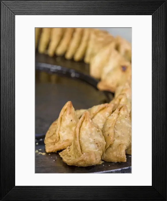 Framed Print : India, West Bengal, Darjeeling, Samosas for sale at market Framed Print : India, West Bengal, Darjeeling, Samosas for sale at market