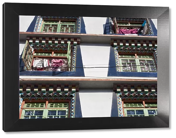 India, Sikkim, Gangtok, Windows of typical Sikkim house