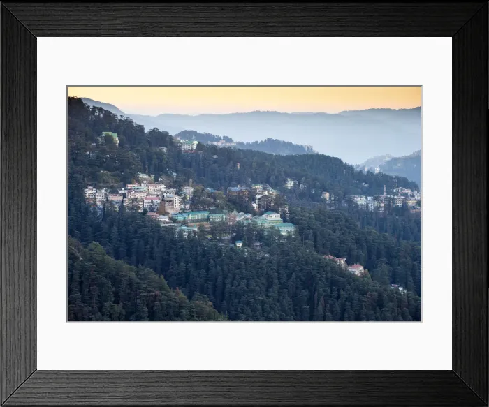 Framed Print : India, Himachal Pradesh, Shimla, View of mountains from at dawn Framed Print : India, Himachal Pradesh, Shimla, View of mountains from at dawn