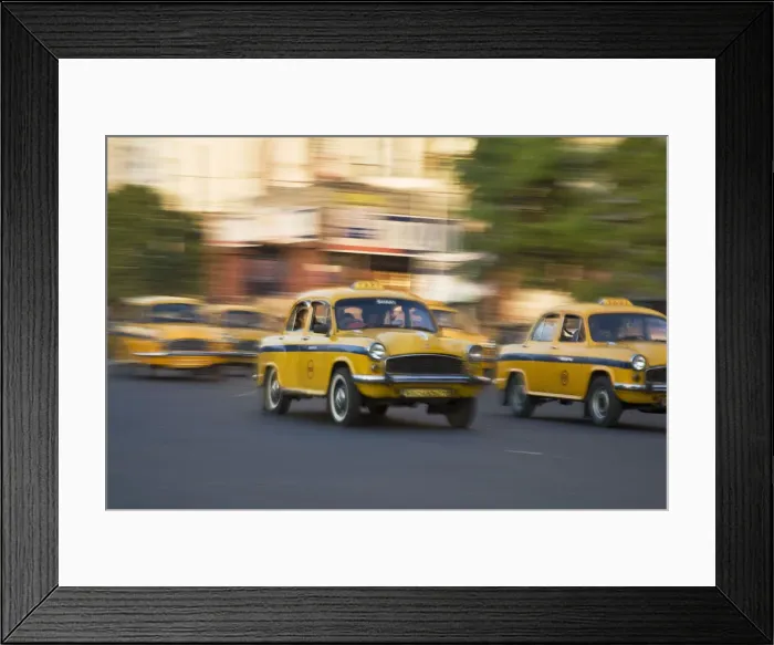 Framed Print : India, West Bengal, Kolkata, Calcutta, Yellow ambassador taxis Framed Print : India, West Bengal, Kolkata, Calcutta, Yellow ambassador taxis