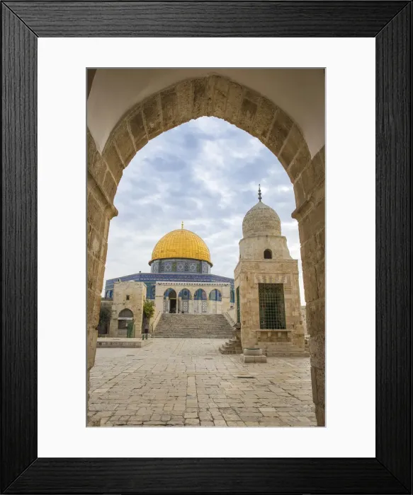 Framed Print : Israel, Jerusalem, Temple Mount, Man walking past Dome of the Rock and Sabil of Qairbay Framed Print : Israel, Jerusalem, Temple Mount, Man walking past Dome of the Rock and Sabil of Qairbay