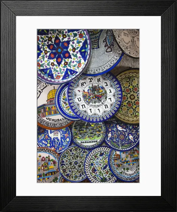 Framed Print : Israel, Jerusalem, Old City, souvenir plates Framed Print : Israel, Jerusalem, Old City, souvenir plates