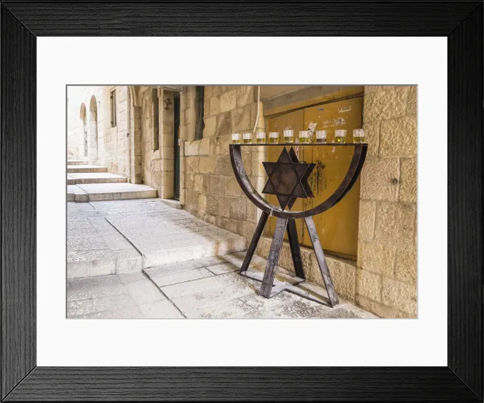 Framed Print : Israel, Jerusalem, Old City, Street in Jewish Quarter, Menorah Framed Print : Israel, Jerusalem, Old City, Street in Jewish Quarter, Menorah