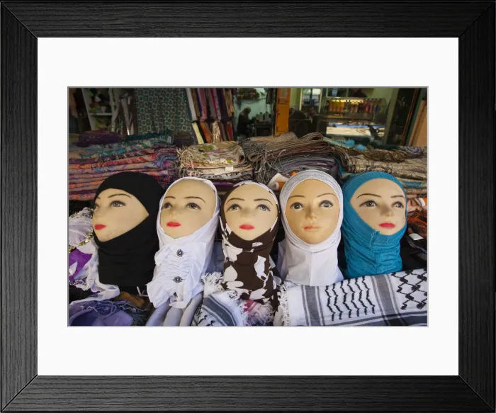Framed Print : Israel, Jerusalem, Old City, female mannequins with Arab headscarves Framed Print : Israel, Jerusalem, Old City, female mannequins with Arab headscarves