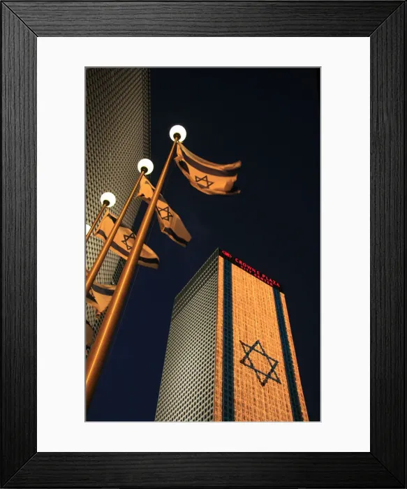 Framed Print : Israel, Tel Aviv, an illuminated Israeli flag at Azrieli Center on Independence day Framed Print : Israel, Tel Aviv, an illuminated Israeli flag at Azrieli Center on Independence day