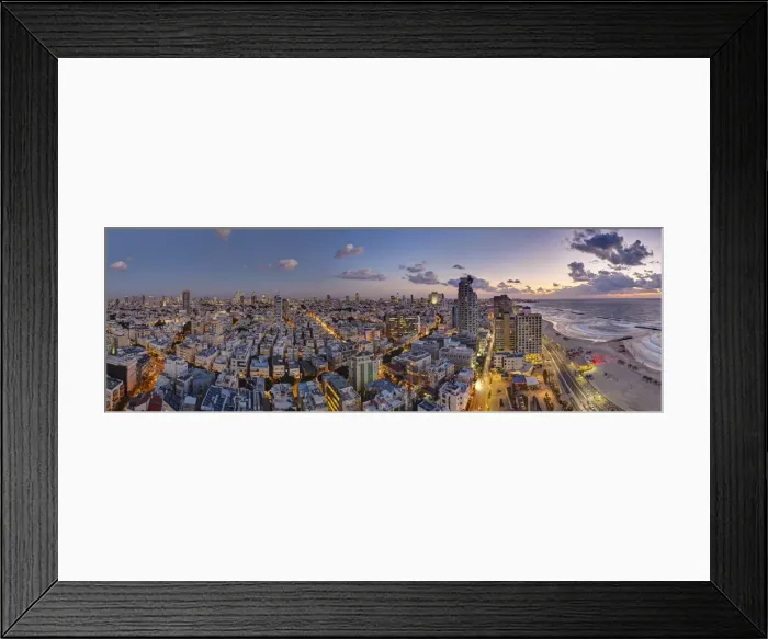 Framed Print : Israel, Tel Aviv, elevated dusk view of beachfront hotel Framed Print : Israel, Tel Aviv, elevated dusk view of beachfront hotel