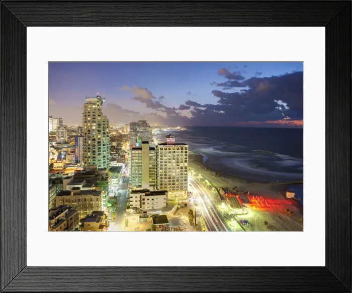 Framed Print : Israel, Tel Aviv, elevated dusk view of the downtown Tel Aviv commercial and residential Framed Print : Israel, Tel Aviv, elevated dusk view of the downtown Tel Aviv commercial and residential