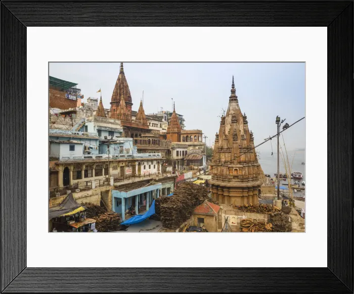 Framed Print : India, Uttar Pradesh, Varanasi, Manikarnika Ghat - The main burning ghat, Stacks of Framed Print : India, Uttar Pradesh, Varanasi, Manikarnika Ghat - The main burning ghat, Stacks of
