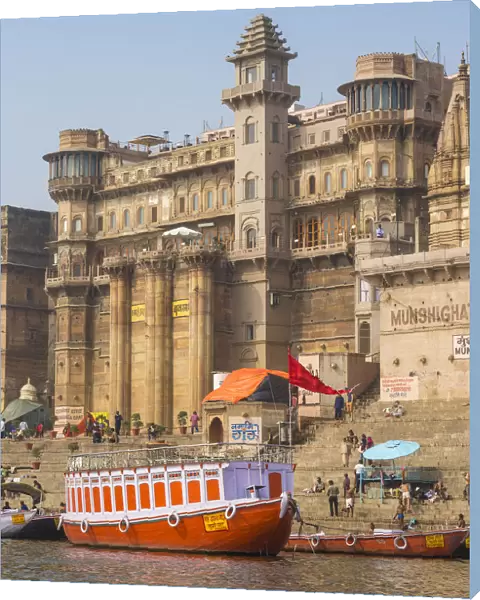 India, Uttar Pradesh, Varanasi, View towards Brijrama Palace Hotel at Darbanga Ghat