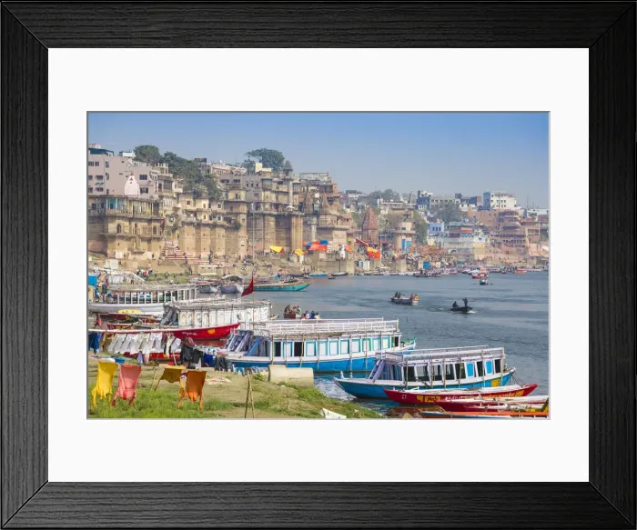 Framed Print : India, Uttar Pradesh, Varanasi, View of Varanasi and Ganges river Framed Print : India, Uttar Pradesh, Varanasi, View of Varanasi and Ganges river