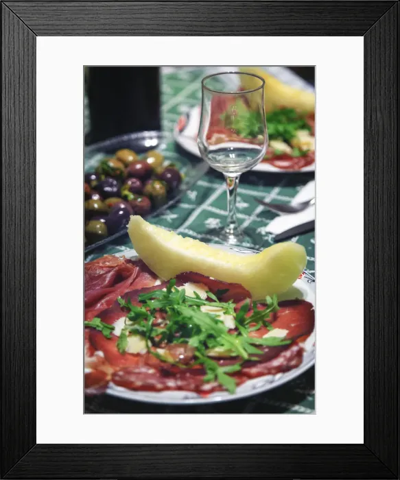 Framed Print : Italy, Naples, Traditional Antipasto with Prosciutto (Cured Ham) and Honeydew Melon Framed Print : Italy, Naples, Traditional Antipasto with Prosciutto (Cured Ham) and Honeydew Melon