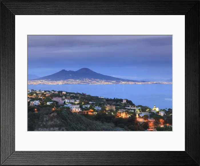 Framed Print : Italy, Naples, view of Naples, Posillipo town and Mt. Vesuvius