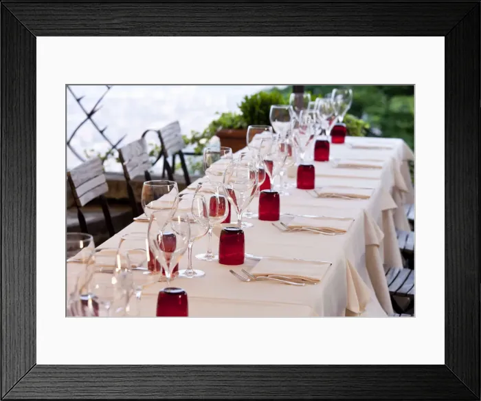 Framed Print : Table set for dinner outside, Bergamo, Lombardy, Italy Framed Print : Table set for dinner outside, Bergamo, Lombardy, Italy