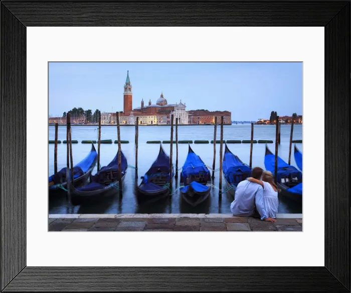 Framed Print : Italy, Veneto, Venice, Sestier of San Marco, Moored gondolas with San Giorgio Maggiore Framed Print : Italy, Veneto, Venice, Sestier of San Marco, Moored gondolas with San Giorgio Maggiore