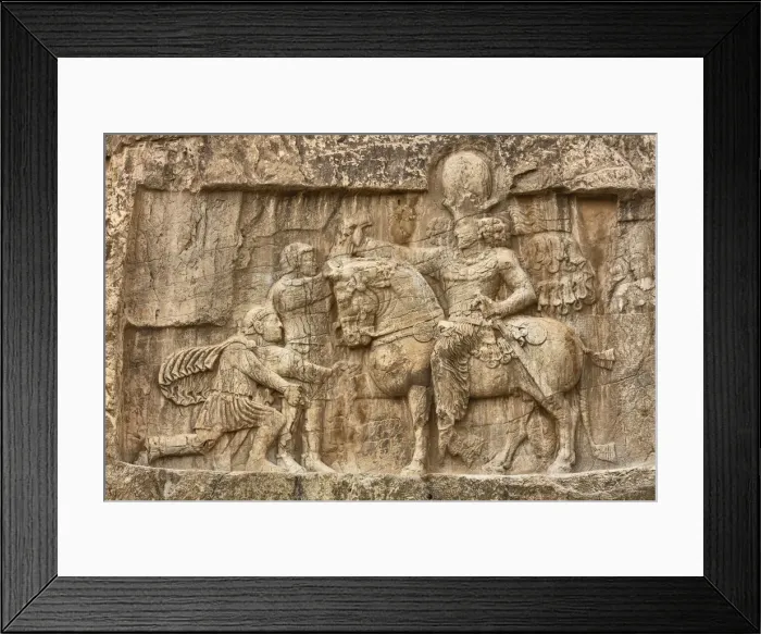 Framed Print : Triumph of Shapur I over the Roman emperor Valerian (241-272), Sassanid relief, Naqsh-e Framed Print : Triumph of Shapur I over the Roman emperor Valerian (241-272), Sassanid relief, Naqsh-e