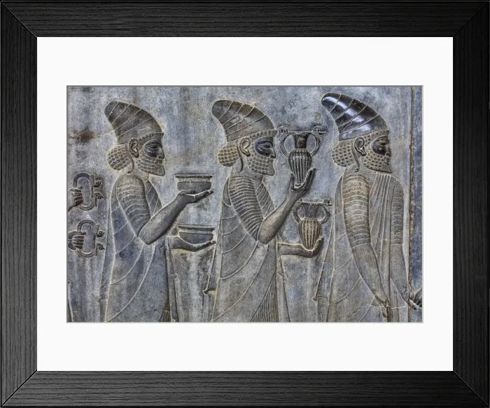 Framed Print : Relief on staircase, Apadana Palace, Persepolis, ceremonial capital of Achaemenid Empire Framed Print : Relief on staircase, Apadana Palace, Persepolis, ceremonial capital of Achaemenid Empire