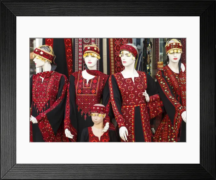 Framed Print : Taditional fashion, dress display, Amman, Jordan Framed Print : Taditional fashion, dress display, Amman, Jordan