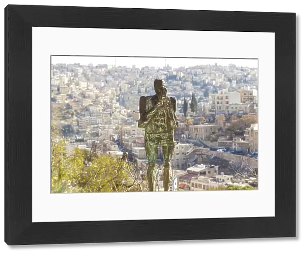 Statue overlooking Amman city, Darat al Funun, Amman, Jordan