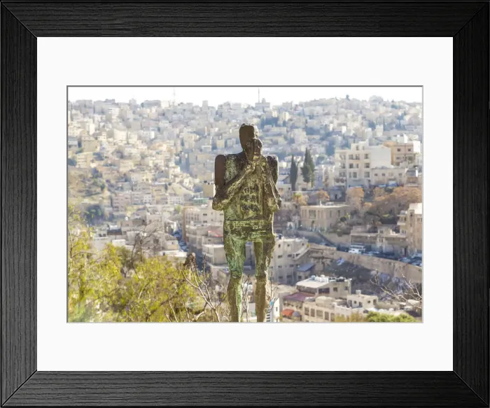 Framed Print : Statue overlooking Amman city, Darat al Funun, Amman, Jordan