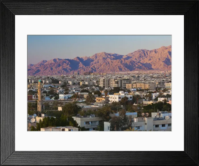 Framed Print : Jordan, Aqaba, elevated city view, sunset Framed Print : Jordan, Aqaba, elevated city view, sunset