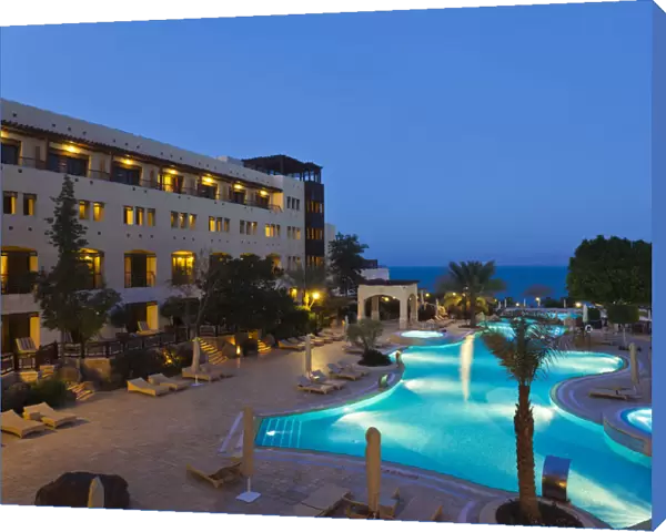 Jordan, Dead Sea, Suweimah, swimming pool at the Marriott Hotel, dawn
