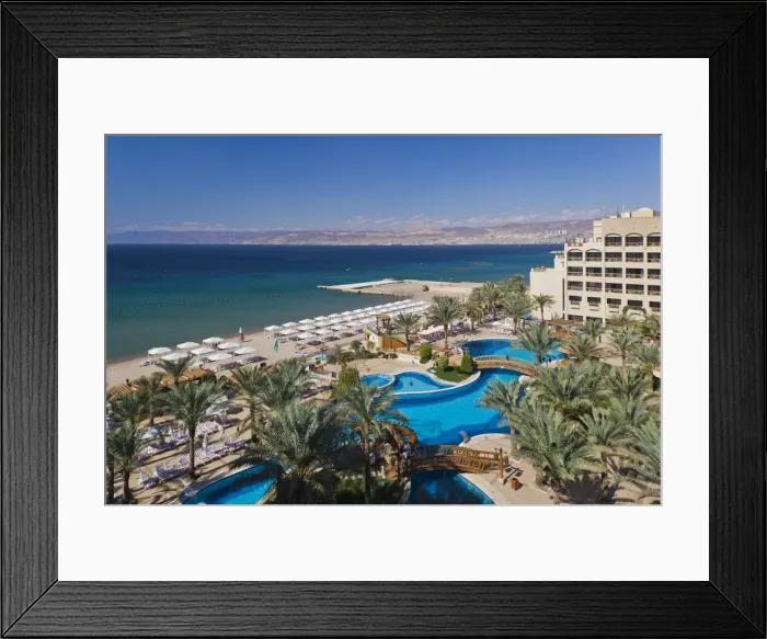Framed Print : Jordan, Aqaba, elevated view of Red Sea and Eilat, Israel from Intercontinental Hotel Framed Print : Jordan, Aqaba, elevated view of Red Sea and Eilat, Israel from Intercontinental Hotel