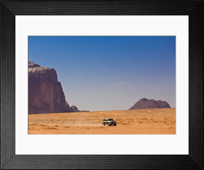 Framed Print : Jordan, Wadi Rum, Rum village, 4x4 jeep
