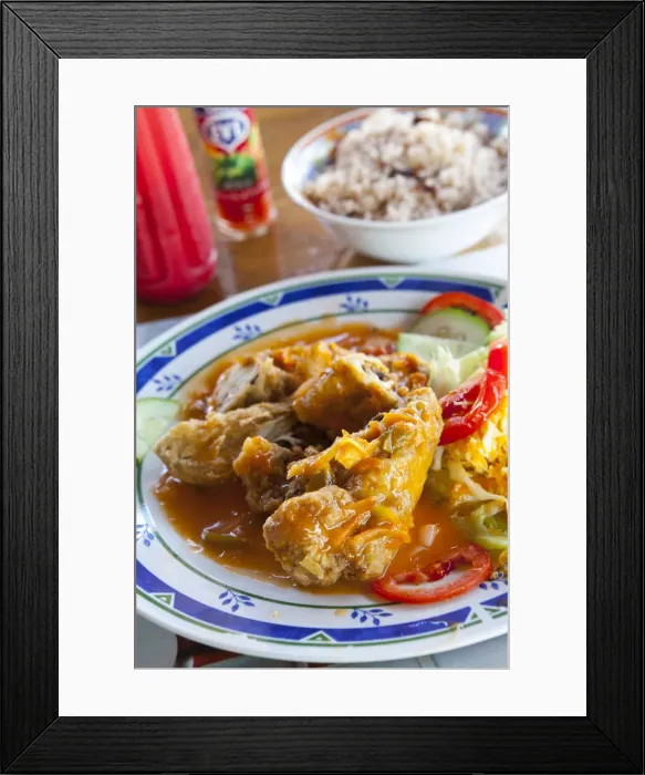 Framed Print : Local cuisine, Long Bay, Portland Parish, Jamaica, Caribbean