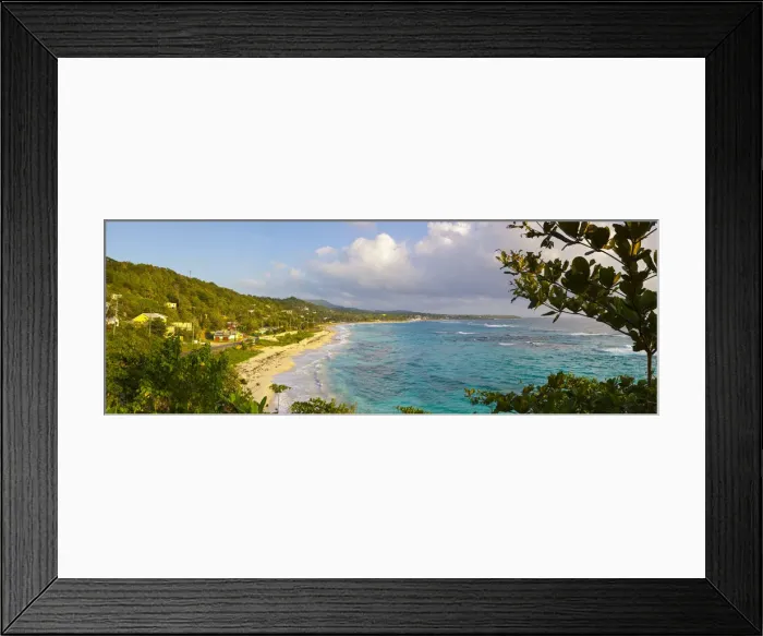 Framed Print : Elevated view over Long Bay at sunrise, Portland Parish, Jamaica, Caribbean Framed Print : Elevated view over Long Bay at sunrise, Portland Parish, Jamaica, Caribbean