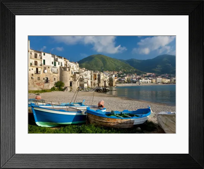 Framed Print : Boats on beach, Cefalu, N coast, Sicily Framed Print : Boats on beach, Cefalu, N coast, Sicily
