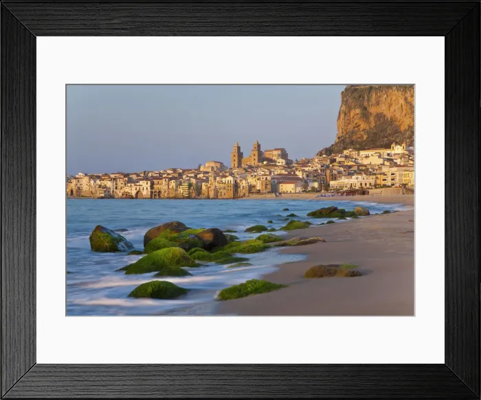 Framed Print : Beach at sunset, Cefalu, N coast, Sicily Framed Print : Beach at sunset, Cefalu, N coast, Sicily