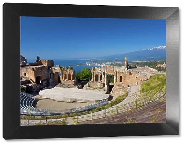 The Greek theatre and Mount Etna, Taormina, Sicily, Italy