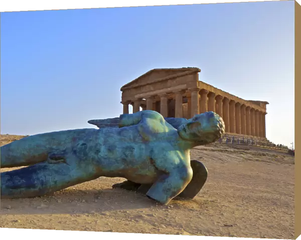 Statue at Temple of Concord, Valley of the Temples, Agrigento, Sicily, Italy