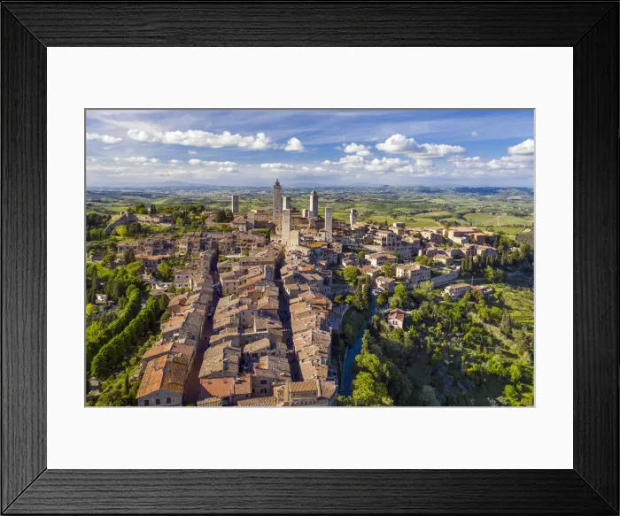 Framed Print : Italy, Tuscany, Val d Elsa. Aerial view of the medieval village of San Gimignano Framed Print : Italy, Tuscany, Val d Elsa. Aerial view of the medieval village of San Gimignano