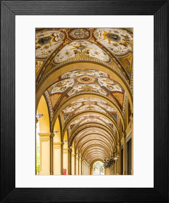Framed Print : Covered passageway  /  Portico, Via Farini, Bologna, Emilia-Romagna, Italy