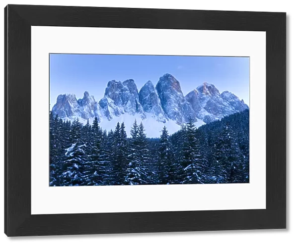 Winter landscape, Le Odle Group, Geisler Spitzen (3060m), Val di Funes, Italian Dolomites