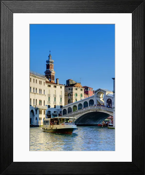 Framed Print : Italy, Veneto, Venice, Rialto Bridge over Grand Canal, Vaporetto Water Bus Framed Print : Italy, Veneto, Venice, Rialto Bridge over Grand Canal, Vaporetto Water Bus