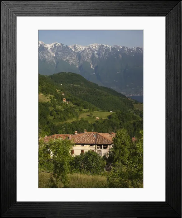 Framed Print : Italy, Lombardy, Lake District, Lake Garda, Tremosine Plateau, Sermerio, valley houses